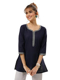 Libas Women'S Cotton Embellished Straight Kurtis (29655_Blue_M)