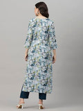 Anni Designer Women'S Cotton Blend Straight Printed Kurta With Pant (Southz Blue_S_Blue_Small),Blue,S,Cotton Blend,Straight,