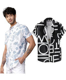LookMark Men's Cotton Blend Casual Beach Wear Shirts | Stylish Printed Shirts for Men | Comfortable Summer Wear | Party Vacation & Daily Casuals (Pack of 2) (Printed Shirt Blue Leaf-ADAM Black-L),Blue-Black-01