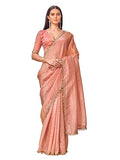 Womanista Women's Solid Embellished Lace Saree With Un-stitched blouse