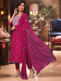 Gosriki Women'S Rayon Viscose Embroidered Straight Kurta With Pant & Dupatta (Kasturi Pink-Vks02-Gs_M_Pink_Medium),Pink,,B0F8Q7P2H5