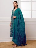 Anni Designer Women'S Rayon Blend Anarkali Printed Kurta With Pant & Dupatta (Dabu Kerosin_M_Dark Blue_Medium),Dark Blue,M,Rayon Blend,Anarkali,