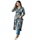 Anni Designer Women'S Cotton Blend Straight Printed Kurta With Pant (Dhun Cerosin-Nw_M_Dark Blue_Medium),Dark Blue,M