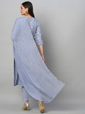 Anni Designer Women'S Cotton Blend Straight Printed Kurta With Pant & Dupatta (Paridhan Grey_S_Grey_Small),Grey,S,Cotton Blend,Regular,