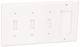 Leviton 80732W 4Gang 3Toggle 1Decora/GFCI Device Combination Wallplate, Standard Size, Thermoplastic Nylon, Device Mount, Wh