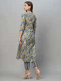 Anni Designer Women'S Cotton Blend Straight Printed Kurta With Pant Set (Prachi Blue-Nw_Xxl_Blue_Xx-Large),Blue,2XL,Cotton Blend,Regular,