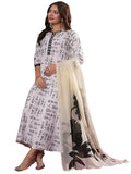 Gosriki Women'S Cotton Blend Straight Printed Kurta With Pant & Dupatta (Padmapriya White-Gs_S_White_Small),White,,B0DM1W3917