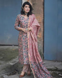 Anni Designer Women'S Cotton Blend Printed Straight Kurta With Pant & Dupatta (Moringa Green_S_Green_Small),Green,S,Cotton Blend,Regular,Kurta, Scarf