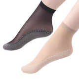 Ghelonadi WomenS & GirlS Nylon Ankle Length Socks Thin Transparent Without Thumb Free Size BlackBeige Pack Of 2 Pairs