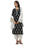 Libas Women'S Pure Cotton Ethnic Motifs Kurta Sets (400184O_Black_Xl)