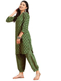 Lookmark Women'S Trendy Printed Cotton Blend Straight Kurta And Afghani Pant Set Perfect For Casual And Office Wear (Az-Lm-Og-Ks2070 Green-Xl)