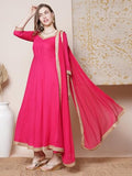 Anni Designer Women'S Rayon Blend Anarkali Solid Kurta With Pant & Dupatta (Shyam Pink_Xxl_Pink_Xx-Large),Pink,2XL,Rayon Blend,Anarkali,