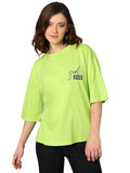 Kotty Women'S Cotton Blend Printed Oversized T-Shirts,Bitter Lime Green_32Apparel,S