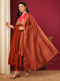 Gosriki Women'S Rayon Viscose Embroidered Anarkali Kurta With Pant & Dupatta (Brics Rust-Vks01-Gs_M_Rust_Medium),Rust,,B0F13V7W75