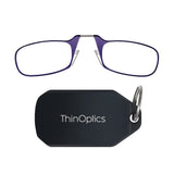 ThinOptics Keychain Readers Rectangular Reading Glasses, Black Case/Purple Frames, 44 mm + 2
