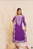 Anni Designer Women'S Cotton Blend Chikankari Embroidered Straight Kurta (Roomali Purple_S_Purple_Small),Purple,S,Cotton Blend,Regular,