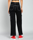 Nifty Women'S Cotton Blend Stretchable Black Cargo Jeans (Jean_1453_Blk_32_Black_32)