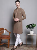 Jompers Mens Sequin Embroidered Pure Cotton Kurta With Pyjamas (Brown, M)