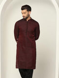 Kisah Men'S Kurta, Maroon Jacquard, Woven Design Regular Fit Mandarin Collar Long Sleeves (Xl)