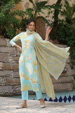 Anni Designer Women'S Cotton Blend Straight Printed Kurta With Pant & Dupatta (Sohini Pista-Bfd_Xl_Pista_X-Large),Pista,XL,Cotton Blend,Regular,Kurta, Scarf