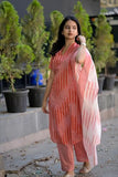 Anni Designer Women'S Rayon Viscose Straight Printed Kurta With Pant & Dupatta (Kolayat Peach_Xl_Peach_X-Large),Peach,XL,Cotton Blend,Regular,