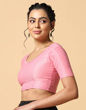 Toplot Cotton Blend Lycra Stretchable Round Neck Blouses For Women Readymade (Blouse-5058-Baby Pink-34),Baby Pink,34,B0BWYP9FW6