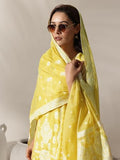 Yellow Floral Woven Design Straight Kurta & Wide Leg Solid Trouser With Woven Dupatta Yellow L