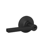 Lock Scout Straight Lever with Round Trim Keyed Entry Door Handle, Matte Black Finish