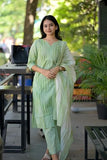 Anni Designer Women'S Rayon Viscose Straight Printed Kurta With Pant & Dupatta (Ajman Green_Xl_Green_X-Large),Green,XL,Rayon,Casual,