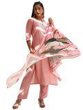 Libas Womens Yoke Design Silk Blend Straight Kurta With Trousers And Dupatta
