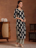 Libas Womens Printed Cotton Straight Kurta With Palazzos And Dupatta Black 2Xl