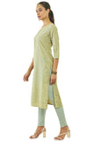 Soch Womens Olive Cotton Floral Print Round-Neck Straight Kurta