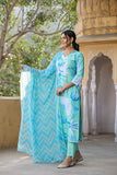 Anni Designer Women'S Cotton Blend Straight Printed Kurta With Pant & Dupatta (Sohini Green_S_Green_Small),Green,S,Cotton Blend,Regular,Kurta, Scarf