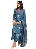 Gosriki Women'S Rayon Blend Straight Printed Kurta With Pant & Dupatta (Jimny Blue-Vks02-Gs_M_Blue_Medium),Blue,,B0DK9PN7L8