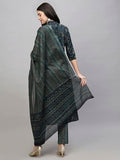 Anni Designer Women'S Cotton Blend Straight Printed Kurta With Pant & Dupatta (Vakula Green_Xxl_Green_Xx-Large),Green,2XL,Cotton Blend,Straight,Dupatta