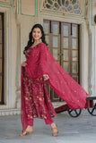 Anni Designer Women'S Cotton Blend Straight Printed Kurta With Pant & Dupatta (Shoko Red_4Xl_Red_Xxxx-Large),Red,4XL,Cotton Blend,SHOKO RED-469,