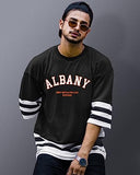 Eyebogler Oversized Loose Baggy Fit Drop Shooulder Half Sleeves Cotton Blend Printed T-Shirt For Men Black White,Black WhiteApparel,2XL