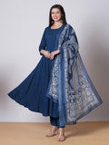 Gosriki Women'S Rayon Viscose Solid Anarkali Kurta With Pant & Dupatta (Friday Blue-Vks01-Gs_S_Blue_Small),Blue,,B0DTK7NPRV