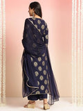 Gosriki Women'S Rayon Blend Printed Straight Kurta With Pant & Dupatta (Jubal Navy Blue-Gs_L_Navy Blue_Large),Navy Blue,,B0DT775X3M