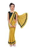 Dhyey fashion Girls Lycra Blend Ruffle Pattern Saree With Velvet Unstitched Blouse Piece