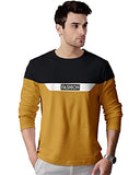 Eyebogler Men'S Round Neck Regular Fit Colorblocked Full Sleeves T-Shirt,Light Mustard Black Apparel,M