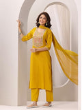 Libas Women'S Silk Blend Kurta Sets (Gs1091_Yellow_L)