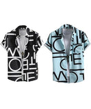 LookMark Men's Cotton Blend Casual Beach Wear Shirts | Stylish Printed Shirts for Men | Comfortable Summer Wear | Party Vacation & Daily Casuals (Pack of 2) (Printed Shirt ADAM Black-ADAM Aqua-L),Black-Aqua