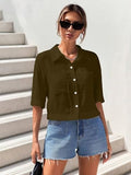 Toplot Shirt For Women || V-Collar Solid Crop For Woman || Half Sleeves For Women || Oversized Shirt For Woman (V-Crop-Shirt-5183-5183-Brown-Yellow-M),Brown-Yellow,,B0FBGBFJ4B