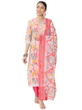 Libas Womens Printed Silk Blend Straight Kurta With Palazzos And Dupatta