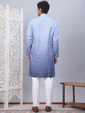 Jompers Blue Men'S Ombre Printed Kurta Pyjama Set (Blue, Xl)
