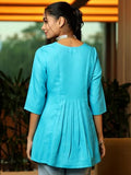 Libas Women'S Cotton Blend A-Line Kurtis (58236B_Turquoise