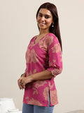 Libas Women'S Cotton Floral Straight Kurti (29376O Pink Pink 2Xl