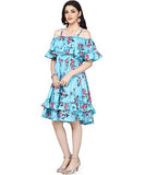 Oomph! Women'S Western & Fusion Wear Crepe Pleated Knee-Long Dress - Sea Blue,Sea BlueApparel,XL