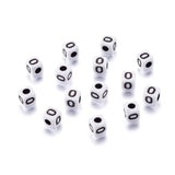 240pcs Opaque Acrylic Letter O Cube Beads White Plastic Alphabet Loose Spacer Square Beads 4-5mm for DIY Name Bracelet Necklace
